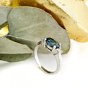 Gorgeously Elegant Oval Teal Sapphire and White Diamond White Gold Ring