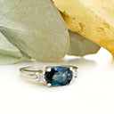 Gorgeously Elegant Oval Teal Sapphire and White Diamond White Gold Ring
