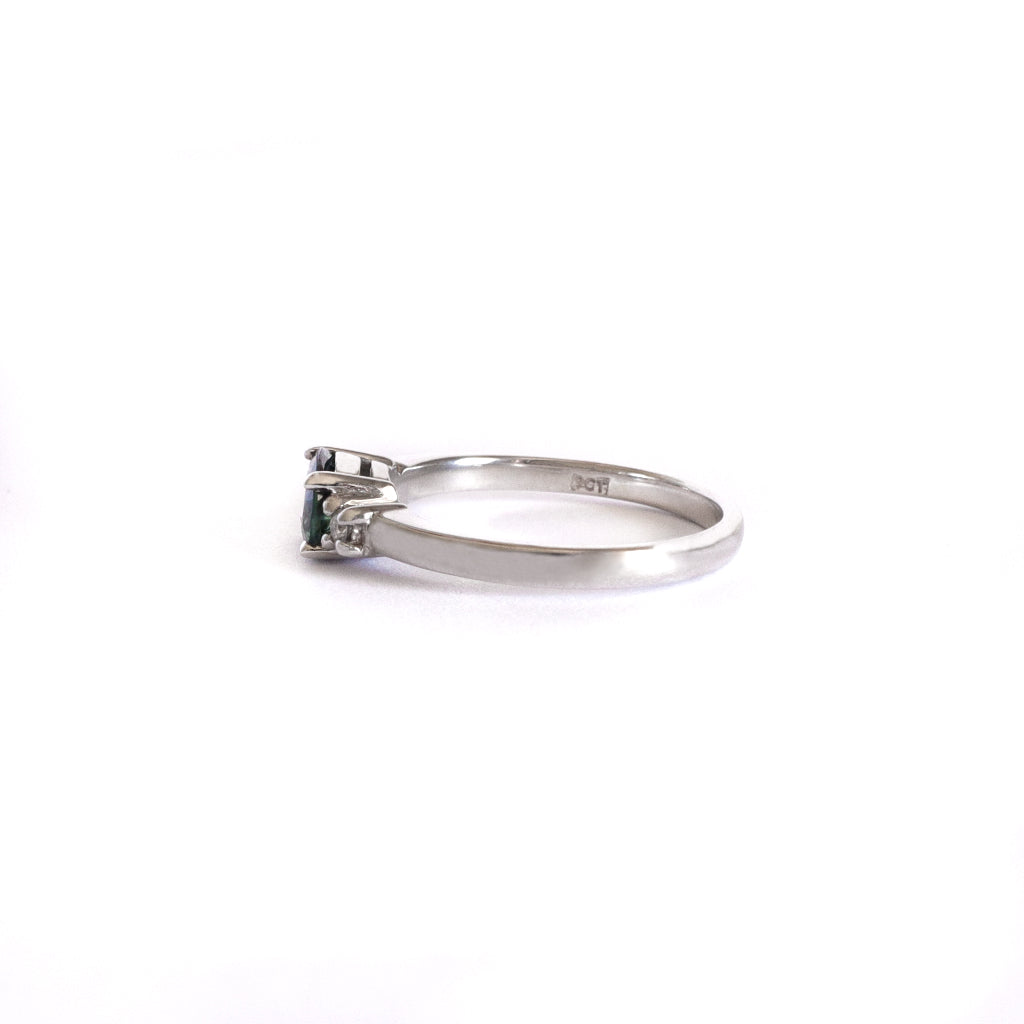 Gorgeously Elegant Oval Teal Sapphire and White Diamond White Gold Ring