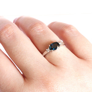 Gorgeously Elegant Oval Teal Sapphire and White Diamond White Gold Ring