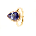 Grace Defined Pear Shaped Diamond Halo and Tanzanite Yellow Gold Ring