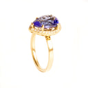 Grace Defined Pear Shaped Diamond Halo and Tanzanite Yellow Gold Ring