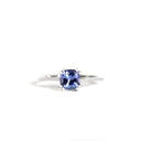 Gracefully Elevated Cushion Cut Four Claw White Gold Tanzanite Ring