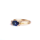 Grooved Band Oval Sapphire with Diamond Shoulder Accent Ring