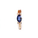Grooved Band Oval Sapphire with Diamond Shoulder Accent Ring