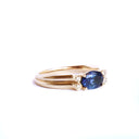 Grooved Band Oval Sapphire with Diamond Shoulder Accent Ring