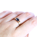 Grooved Band Oval Sapphire with Diamond Shoulder Accent Ring