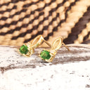 Half Bow Tsavorite and Diamond Yellow Gold Earrings