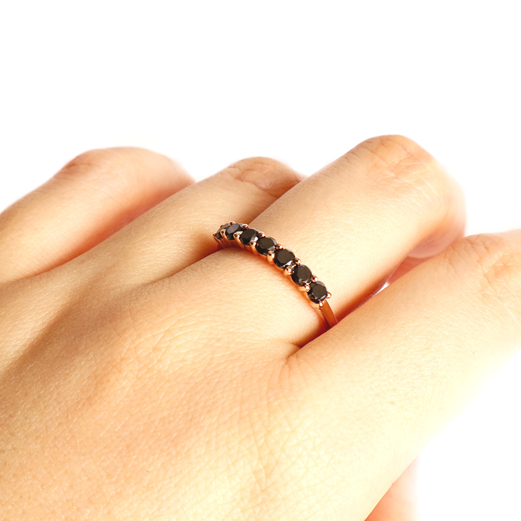 Half Eternity Rose Gold Black Diamond Stacking Ring