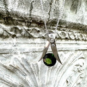 Handcrafted Tourmaline with Three Diamonds Ribbon Pendant