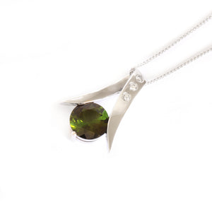 Handcrafted Tourmaline with Three Diamonds Ribbon Pendant