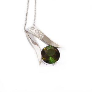 Handcrafted Tourmaline with Three Diamonds Ribbon Pendant