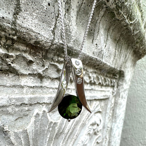 Handcrafted Tourmaline with Three Diamonds Ribbon Pendant