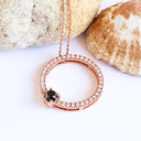 Heavenly Diamond Halo With Black Diamond Highlight Rose Gold Pendant
