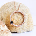 Heavenly Diamond Halo With Black Diamond Highlight Rose Gold Pendant