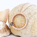 Heavenly Diamond Halo With Black Diamond Highlight Rose Gold Pendant