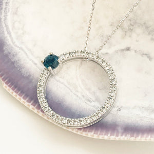 London Blue Topaz and Diamond Halo Pendant