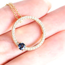 Heavenly Diamond Halo With Sapphire Highlight Yellow Gold Pendant