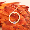 Heavenly Diamond Halo With Tanzanite Highlight Yellow Gold Pendant