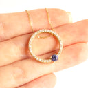 Heavenly Diamond Halo With Tanzanite Highlight Yellow Gold Pendant