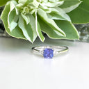 Silver Petite Cushion Cut Tanzanite with Trilogy Silver Topaz Highlight Ring