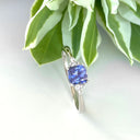 Silver Petite Cushion Cut Tanzanite with Trilogy Silver Topaz Highlight Ring