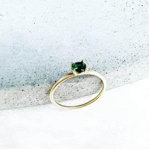 Yellow Gold Raised Four Claw Green Tourmaline Stacking Ring