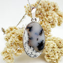 Natural Freeform Oval Dendritic Agate Silver Pendant - 50mm x 24mm