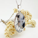 Natural Freeform Oval Dendritic Agate Silver Pendant - 50mm x 24mm