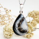 Natural Freeform Pear Cut Dendritic Agate Silver Pendant - 50mm x 25mm