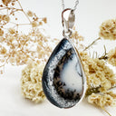Natural Freeform Pear Cut Dendritic Agate Silver Pendant - 50mm x 25mm