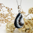 Natural Freeform Pear Cut Dendritic Agate Silver Pendant - 50mm x 25mm