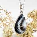 Natural Freeform Pear Cut Dendritic Agate Silver Pendant - 50mm x 25mm