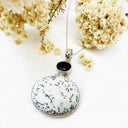 Natural Freeform Oval Dendritic Agate and Black Tourmaline Silver Pendant - 47mm x 30mm
