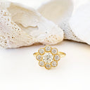 Vintage Inspired Floral White Diamond Yellow Gold Ring