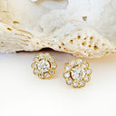 Vintage Inspired Floral White Diamond Yellow Gold Earrings