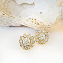 Vintage Inspired Floral White Diamond Yellow Gold Earrings