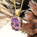 Classic Oval Cut Double Claw Amethyst Yellow Gold Pendant