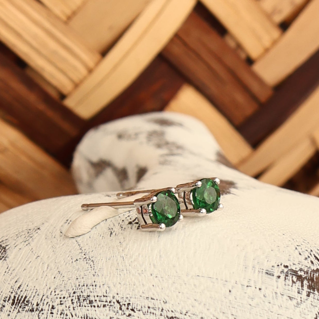 Petite Classic Four Claw Round Cut Tsavorite White Gold Studs