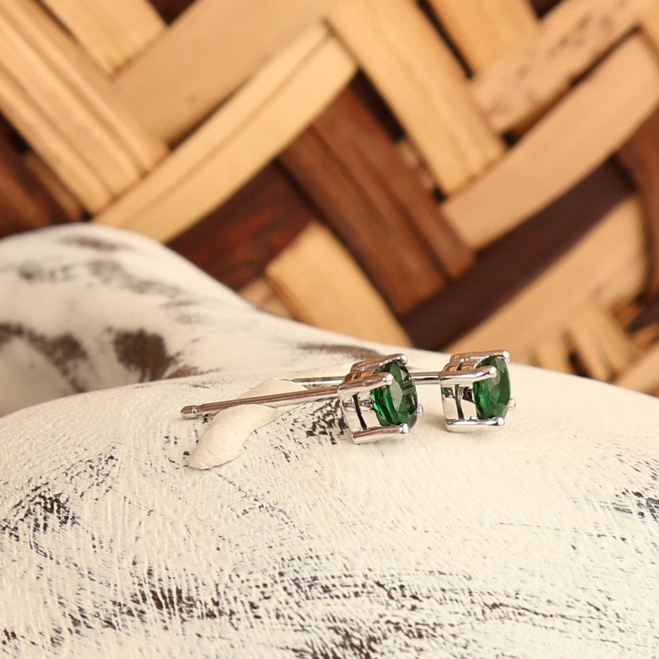 Petite Classic Four Claw Round Cut Tsavorite White Gold Studs