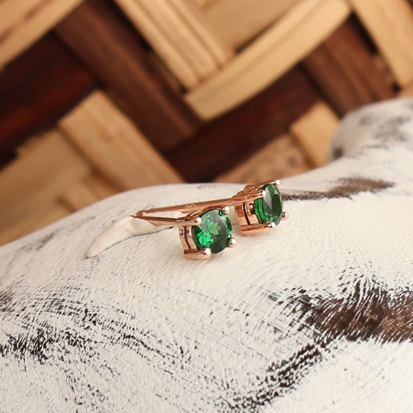 Petite Classic Four Claw Round Cut Tsavorite Rose Gold Studs
