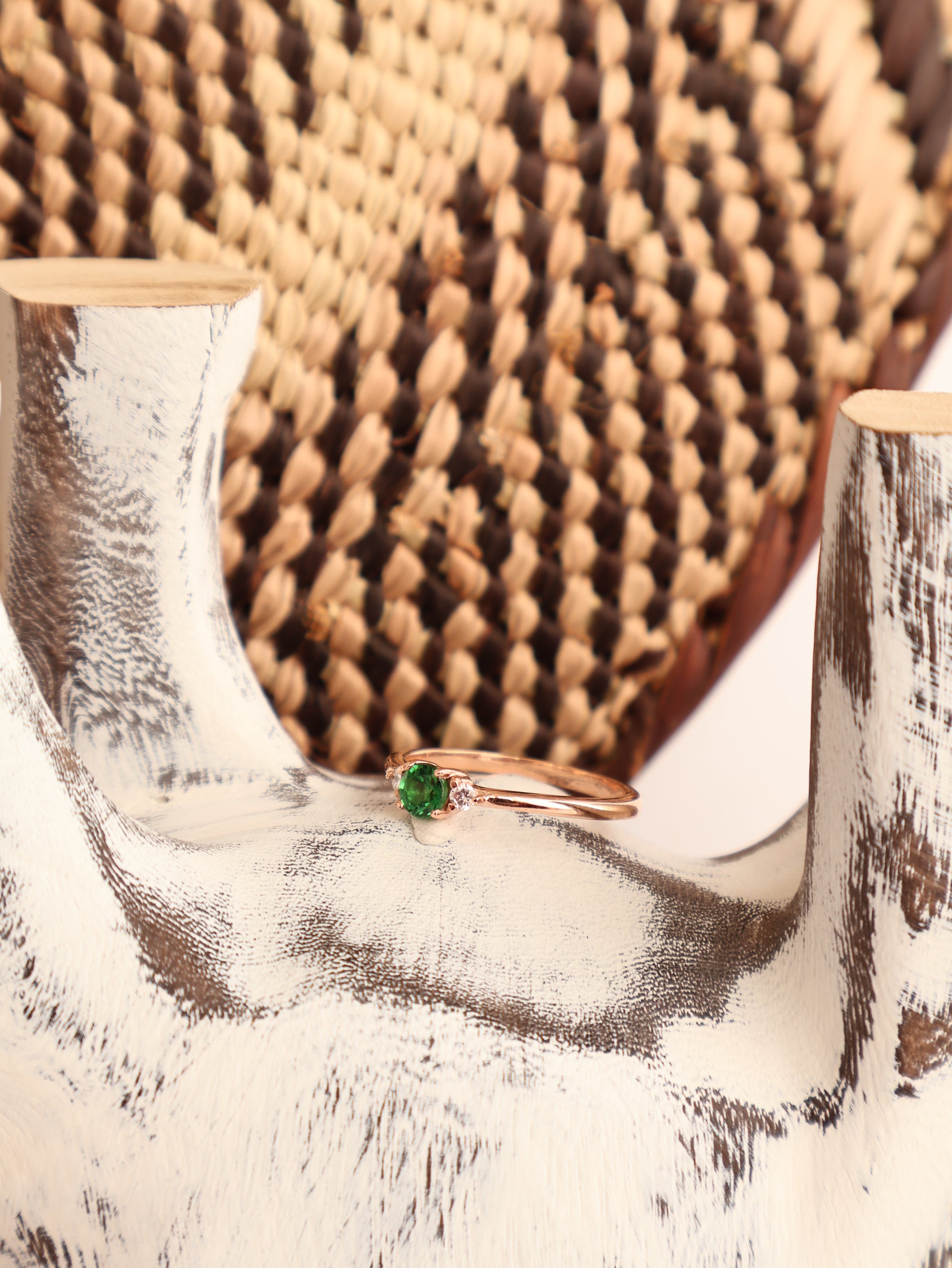 Gorgeous Rose Gold Tsavorite Ring With Petite Diamond Shoulder Highlights