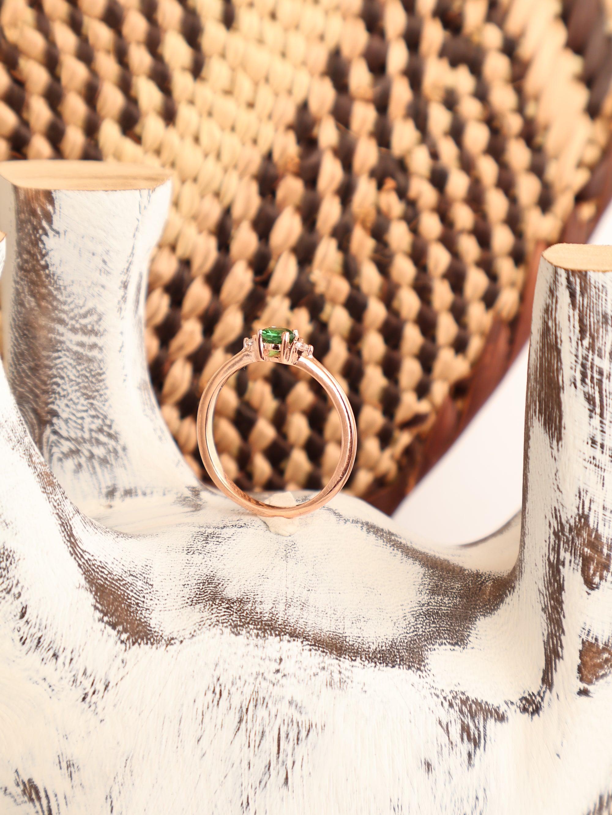 Gorgeous Rose Gold Tsavorite Ring With Petite Diamond Shoulder Highlights