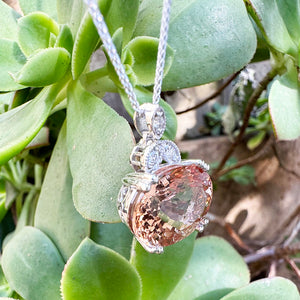 Elegantly Regal Peach Oval Morganite and Decorative Diamond Bale Pendant