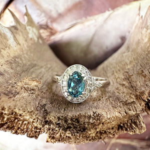 Divinely Decorative London Blue Topaz and Diamond White Gold Ring