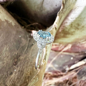 Divinely Decorative London Blue Topaz and Diamond White Gold Ring