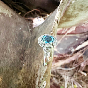 Divinely Decorative London Blue Topaz and Diamond White Gold Ring