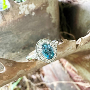 Divinely Decorative London Blue Topaz and Diamond White Gold Ring