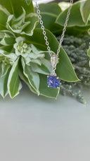 Silver Petite Cushion Cut Tanzanite with Trilogy Silver Topaz Highlight Pendant