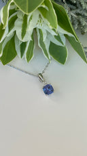 Silver Petite Cushion Cut Tanzanite with Trilogy Silver Topaz Highlight Pendant